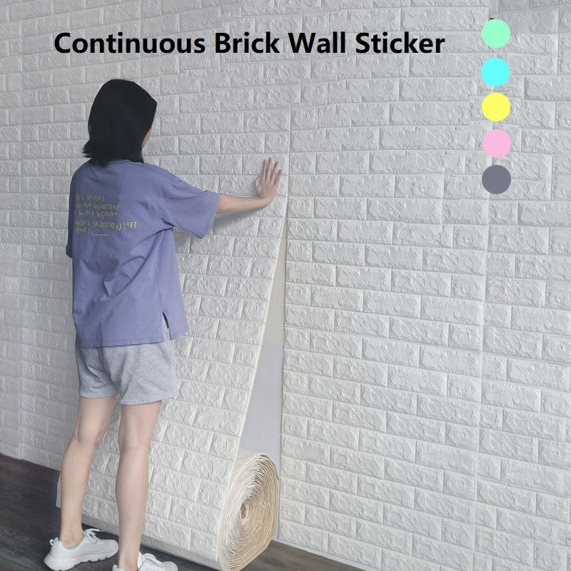 70cm*1m 3D Wallpaper Continuous Brick Pattern Sticker Waterproof Sticker Home Decoration 3D Self-adhesive Wallpaper