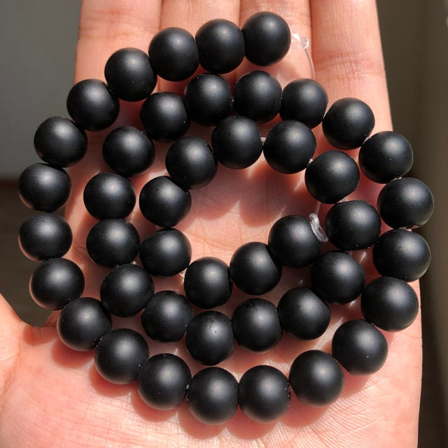 Naturstein, schwarz, matt, Onyx, Achate, runde Perlen, matt, polnisch, Achat-Perlen für die Schmuckherstellung, 15,5 Zoll, 4, 6, 8, 10, 12 mm