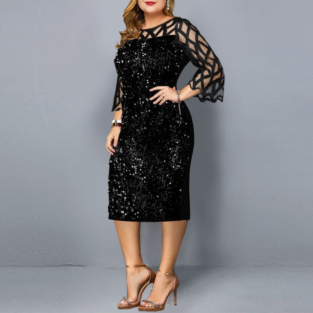 Plus Size Kleid für Frauen 2021 Sommer sexy Pailletten Partykleider elegant schwarz weinrot Freizeitkleid Abend-Outfits 3xl 4xl 5XL