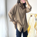 Autumn Fashion Button Up Satin Silk Shirt Vintage Blouse Women White Lady Long Sleeves Female Loose Streetwear Shirts 11355