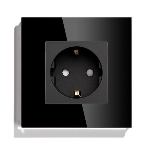 BSEED Mvava EU-Standard 16A Wandsteckdose Weiß Schwarz Einzelspiegel Kristallglas Panel Stecker Steckdose für Heimwerker