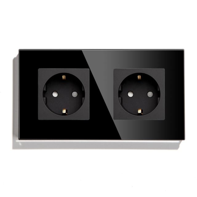BSEED Mvava enchufe doble estándar europeo 16A enchufes de pared blanco negro cristal Panel eléctrico mejora del hogar 157mm