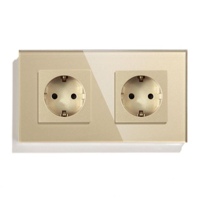 BSEED Mvava Double Socket European Standard 16A Wall Plugs White Black Crystal Glass Panel Electrical Home Improvement 157mm