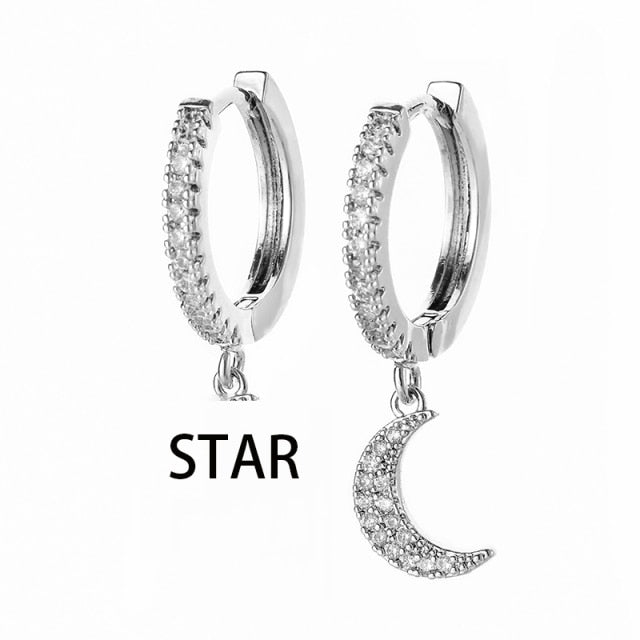 SIPENGJEL Mode Intarsien Zirkon Zierliche Stern Und Mond Creolen Einfache Elegante Metall Stil Ohrringe Für Frauen Mädchen Schmuck