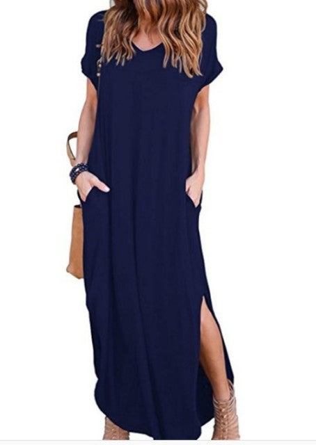 Plus Size 5XL Sexy Women Dress Summer  Solid Casual Short Sleeve Maxi Dress For Women Long Dress Free Shipping Lady Dresses