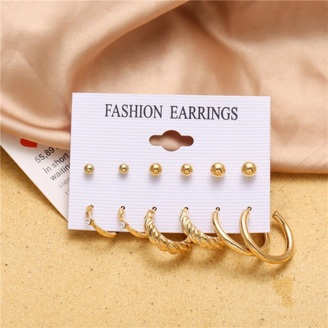 17KM Vintage Geometric Gold Metal Earrings Set For Women Punk Pearl Dangle Drop Earrings 2021 Trend Set of Earrings Jewelry