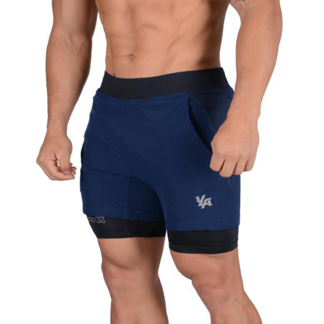 New running shorts summer men&#39;s gym fitness bodybuilding training quick-drying shorts men&#39;s jogging running sports 2-in-1 shorts