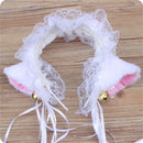 Gothic Lolita Maid Women Girl's Ruffles Lace Headband Plush Cat Ears Ribbon Bell Lolita Cosplay Hair Hoop