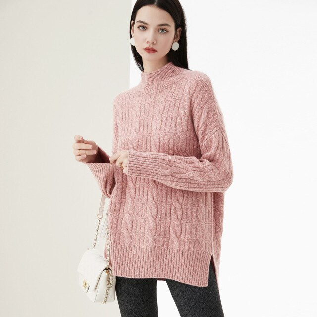 masigoch winter oversized 100% cashmere sweater women knitted exquisite turtleneck ladies warm pullover long sleeve
