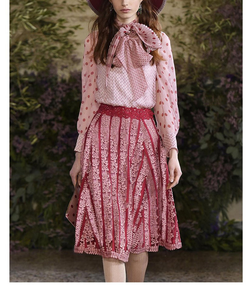 Ver conjunto de falda de encaje bordado hecho a mano naranja Conjunto de dos piezas de niña dulce Conjunto de blusa superior de verano de gasa rosa Conjunto de 2 piezasSO2110