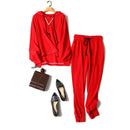 Autumn winter new 2021 women's 100% pure cashmere suit hooded sweater fashion wide-leg pants two-piece female trend