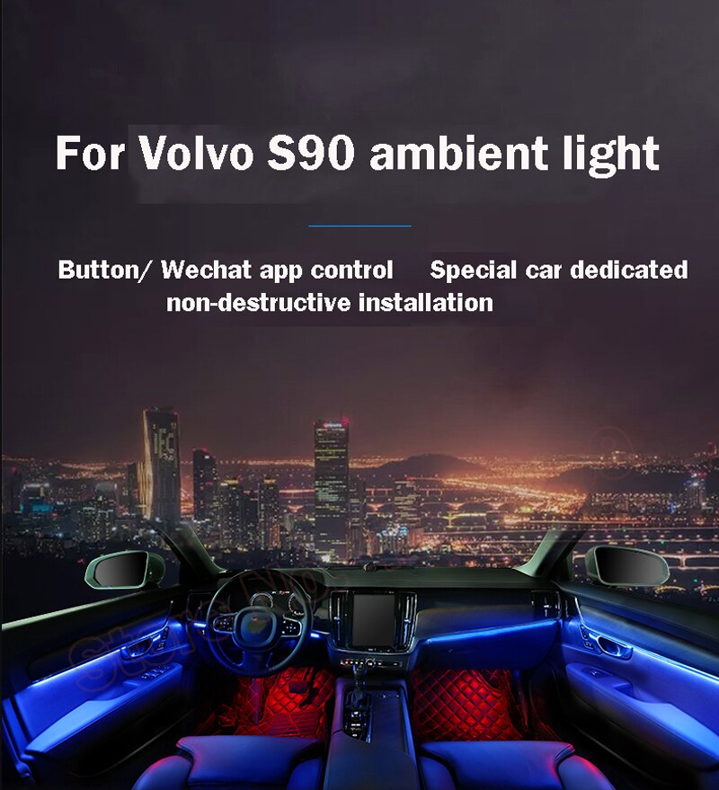 Juego de 64 colores para Volvo S90 2017-2020, botón de Control por aplicación, luz ambiental decorativa, lámpara LED de ambiente, tira iluminada