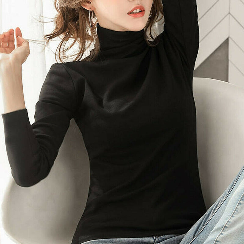 Neueste Winter Damen Rollkragenpullover Basic Tops Langarm Stretch T-Shirt Slim Warm Jumper