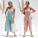 Summer Women Sleeveless Rompers Loose Jumpsuit O Neck Casual Backless Overalls Trousers Wide Leg Pants 4 Color S-XL
