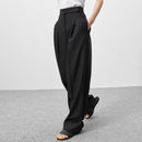 Mnealways 18 primavera verano negro señoras pantalones de oficina mujeres pantalones de cintura alta bolsillos mujer plisado pantalones de pierna ancha sólido 2022