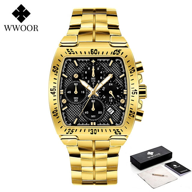 WWOOR 2021 Neue Herrenuhren Top-Marke Luxus Gold Edelstahl Quarzuhr Herren Wasserdicht Sport Chronograph Relogio Masculino