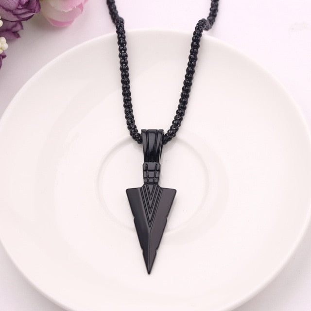 Men's Design Matte Black Long Necklace with Arrow Pendant Jewelry Chain Hip Hop Punk Rock Christmas Halloween Gift For Men Wome