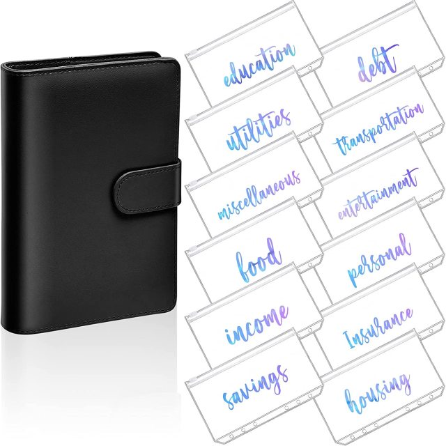 A6 Binder Planner Pink Notebook Binder and 12 Pieces 6 Hole Binder Zipper Folder,Binder Pockets Cash Envelope Wallet