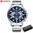 CURREN New Casual Sport Chronograph Relojes para hombres Reloj de pulsera con correa de acero inoxidable Reloj de cuarzo con esfera grande con punteros luminosos