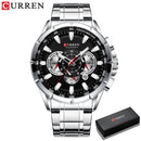 CURREN New Casual Sport Chronograph Relojes para hombres Reloj de pulsera con correa de acero inoxidable Reloj de cuarzo con esfera grande con punteros luminosos
