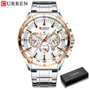 CURREN New Casual Sport Chronograph Relojes para hombres Reloj de pulsera con correa de acero inoxidable Reloj de cuarzo con esfera grande con punteros luminosos