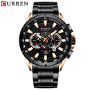CURREN New Casual Sport Chronograph Relojes para hombres Reloj de pulsera con correa de acero inoxidable Reloj de cuarzo con esfera grande con punteros luminosos