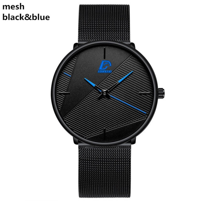 reloj hombre 2021 Fashion Watches Men Classic Black Ultra Thin Stainless Steel Mesh Belt Quartz Wrist Watch relogio masculino