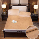 Smooth Rattan Bed Mat Breathable Sleeping Mat with Elastic Straps Pillowcase Non-slip Summer Cool Bed Protection Pad