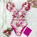 2021 New Sexy Ruffle Print Floral One Piece Swimsuit Off The Shoulder Swimwear Women Solid Deep-V Beachwear Bathing Suit Monkini