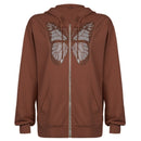 IAMSURE Butterfly Pattern Zipper Up Casual Loose 90s Hoodies Autumn y2k Fashion Long Sleeve Grey Oversize Sweatshirts For Women