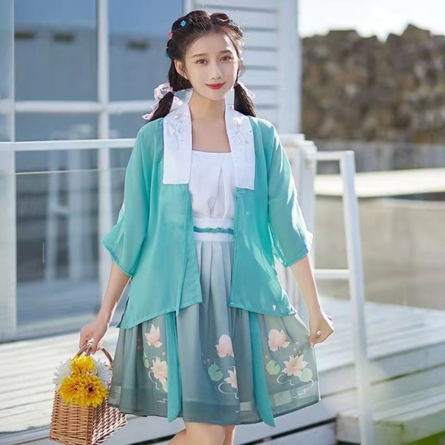 Hanfu Costume Dress Women Improved Hanfu Daily Short Sleeve Daily Hanfu Cosplay Costumes Han Elements Student Set