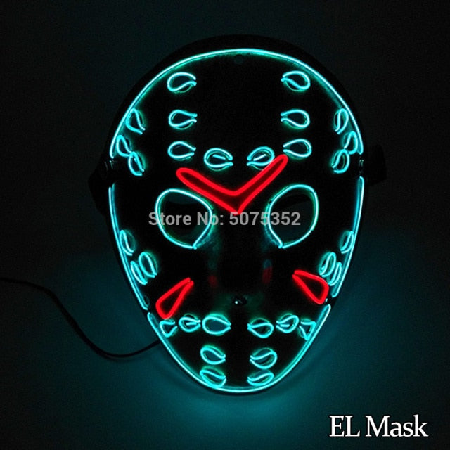 Gran oferta 2021, máscara LED de moda, máscara luminosa brillante para fiesta de Halloween, máscara de neón EL, máscara de Cosplay de Halloween, máscara de terror