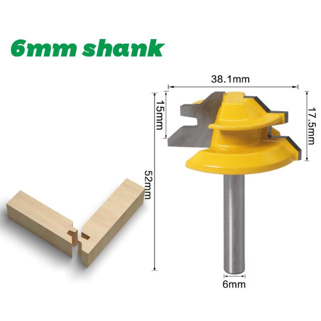 45 Degree Lock Miter Router Bit 6 to 1/2 Shank Woodworking Tenon Milling Cutter Tool Drilling Milling For Wood Carbide Alloy
