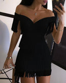 White Fringe Celebrity Evening Runway Party Dress Women Sexy Tassels Short Sleeve Club Dress Vestidos