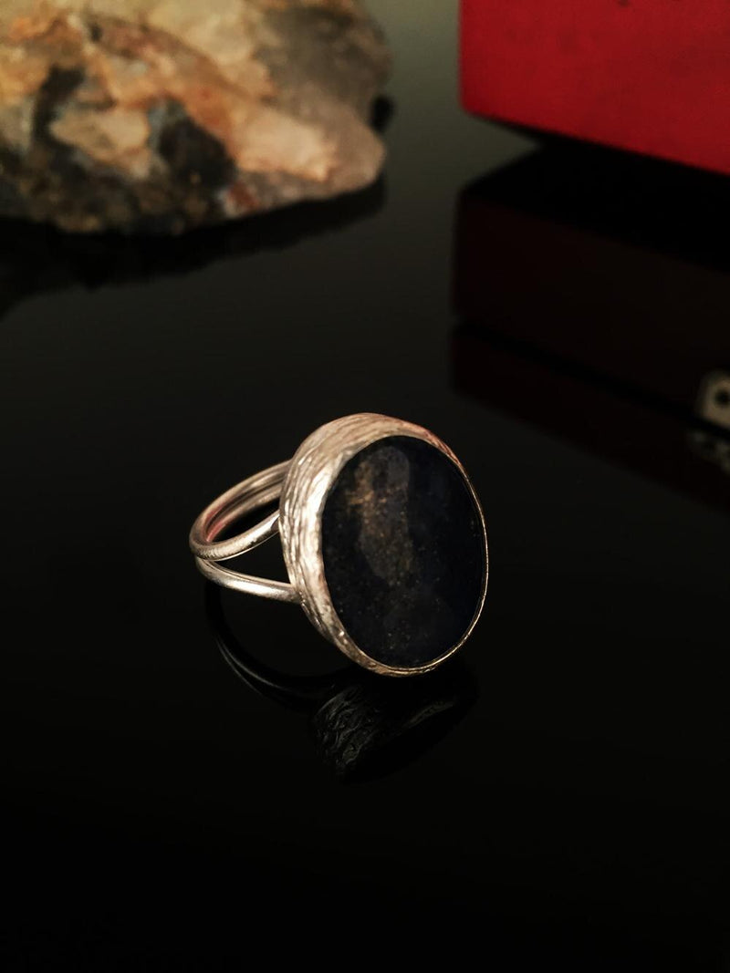 Dr Stone Naturstein Damen Lapislazuli Stein versilbert Ring KRB135