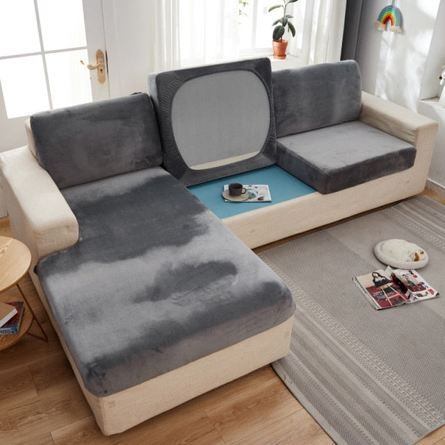 Fundas de asiento de sofá de terciopelo para sala de estar, funda de cojín de felpa, Jacquard grueso, funda de sofá elástica suave sólida, Protector de muebles
