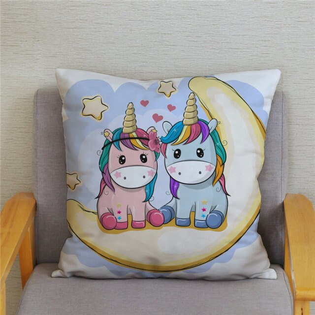 Unicorn Print Super Soft Short Plush Cushion Cover Cute Cartoon Pillow Covers 45X45 Square Pillows Cases Home Decor Pillowcase