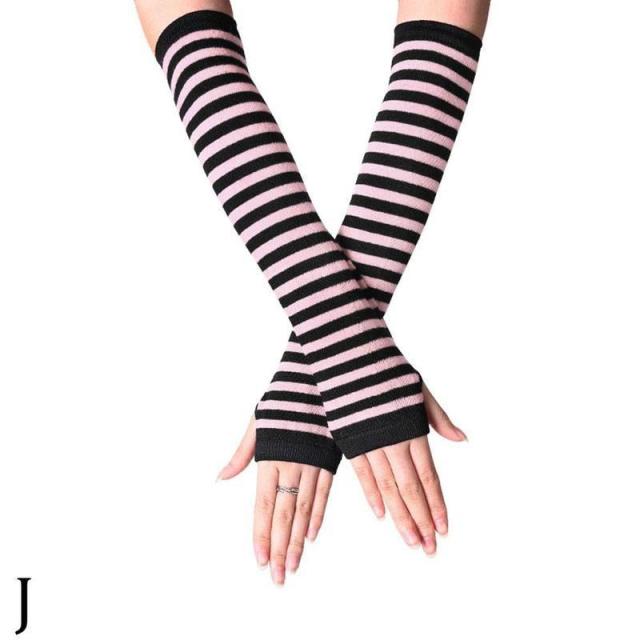 Unisex Long Fingerless Gloves Gloves Arm Cover Striped Cotton Wrist Sleeves Arm Warmer Sleeve Knitted Gloves Womens Fingerless