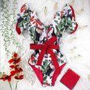 2021 New Sexy Ruffle Print Floral One Piece Swimsuit Off The Shoulder Swimwear Women Solid Deep-V Beachwear Bathing Suit Monkini