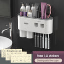 Wall-mounted Toothbrush Holder With 2 Toothpaste Dispenser Punch-free Bathroom Storage For Home Waterproof Bathroom Accessories