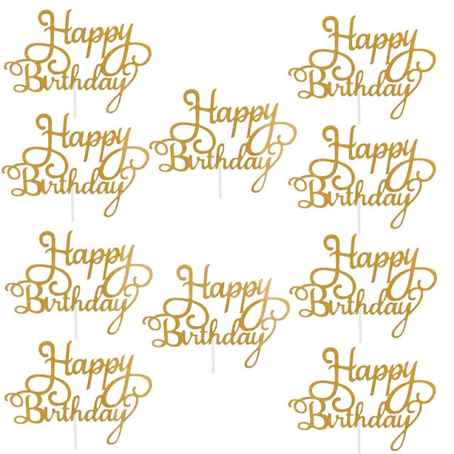 10pcs Gittler Happy Birthday Cake Topper Bling Sparkle Decoration Sign Happy Birthday Cake Topper Girl`s Birthday Dessert Decor