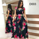 Vestido largo de manga corta con cuello redondo para mujer, vestido elegante de verano con estampado Floral de cintura alta, vestido bohemio elegante elástico, Vestidos Maxi