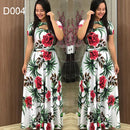 Vestido largo de manga corta con cuello redondo para mujer, vestido elegante de verano con estampado Floral de cintura alta, vestido bohemio elegante elástico, Vestidos Maxi