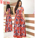Vestido largo de manga corta con cuello redondo para mujer, vestido elegante de verano con estampado Floral de cintura alta, vestido bohemio elegante elástico, Vestidos Maxi