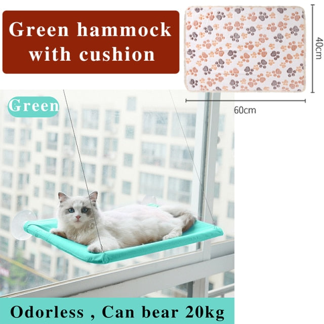 Hamaca para gatos, bonitas camas colgantes, cómodo asiento soleado, montaje en ventana, producto para mascotas, estante suave para mascotas, suministros, rodamiento desmontable de 20kg