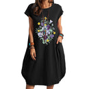 Women Casual O-Neck Short Sleeve Mid-Calf Summer Dress With Pocket Denim Basic Solid Dress Beach Party Loose Dress Holiday