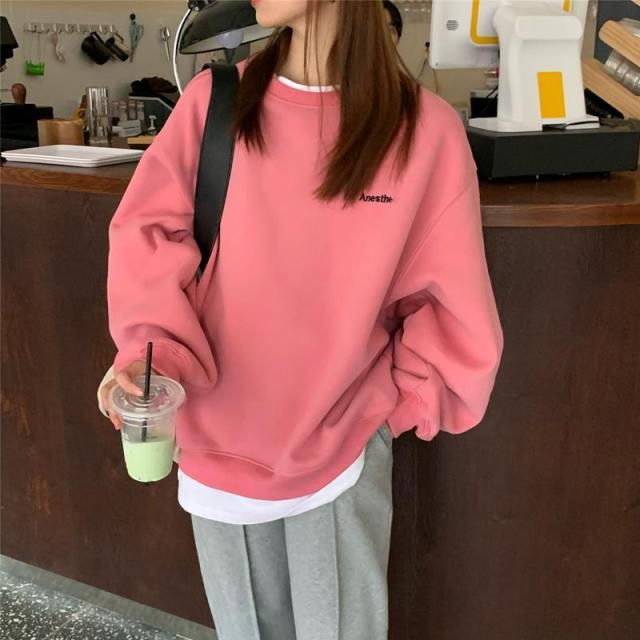 2021 Frühling und Herbst neue Spleißen Pullover Mode Korean dick und dünn Damen Sweatshirt Navy Grau Schwarz Rosa Damen Hoodi