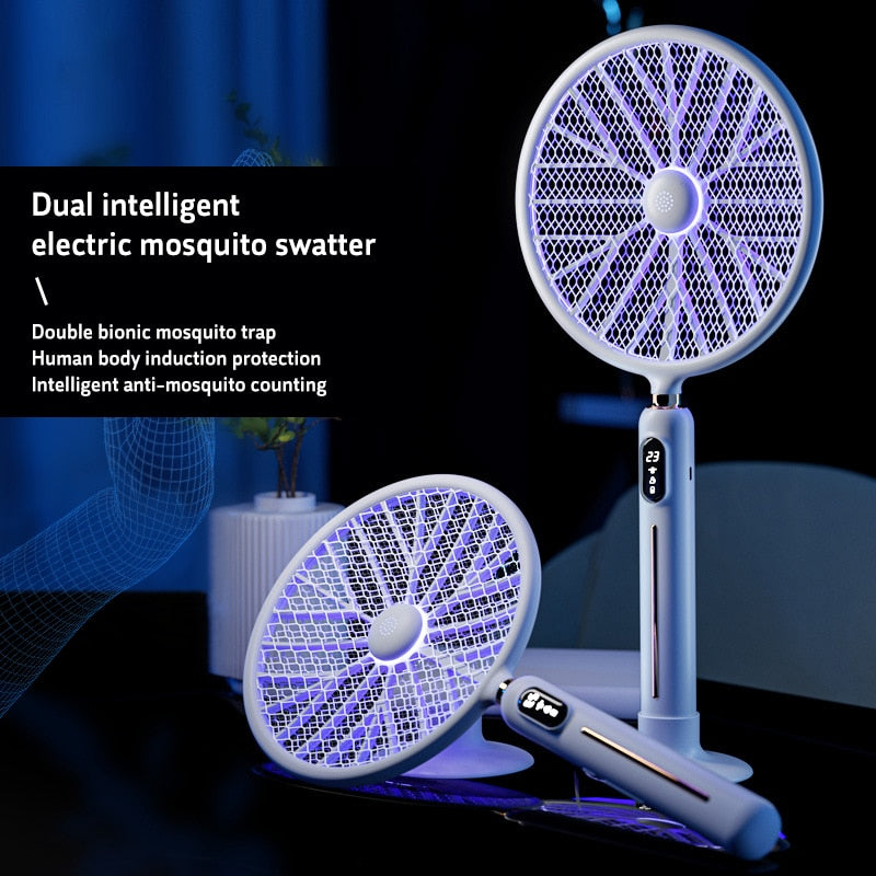 6 in 1 LED-Display Smart Electric Moskito Swatter 3000 V Starke Spannung Insektenvernichter Menschlicher Körper Induktion Keine Strahlung mit Lüfter