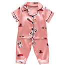 LJW Children's pajamas set Baby suit Kids Clothes Toddler Boys Girls Ice silk satin Tops Pants Set home Wear Kids pajamas