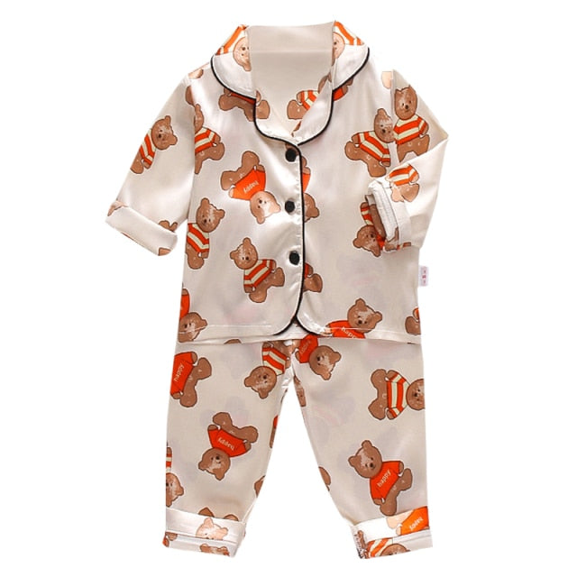 LJW Kinder-Pyjama-Set Baby-Anzug Kinderkleidung Kleinkind Jungen Mädchen Eisseidensatin Oberteile Hosen Set Home Wear Kinder-Pyjama